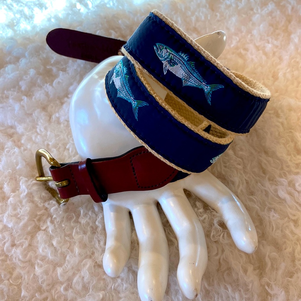 Leather Man Ltd. Top Grain Leather & Canvas Preppy Fish Belt